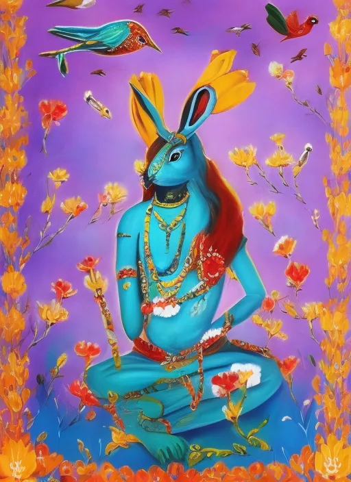 Hare Krishina add tulipas and birds blue