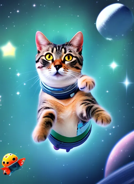 Cat in the space flying 