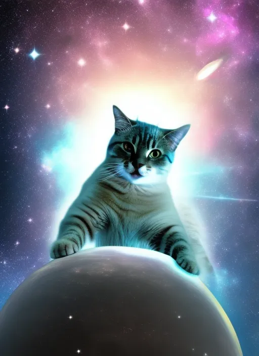 Cat in the space flying 