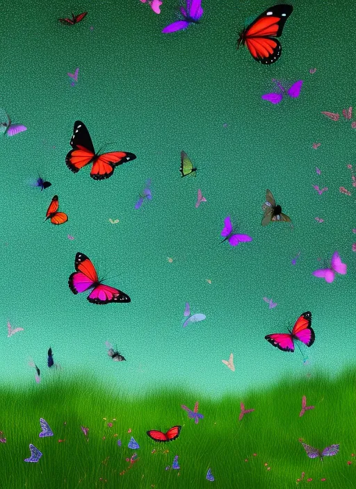 Creat a colourful scene where many butterfly moving effects 