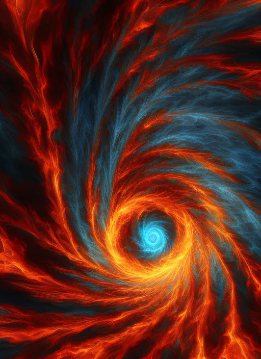 a picture of a fire and water swirl. organism, liquid, art, gas, electric blue, space, fractal art, darkness, graphics, pattern