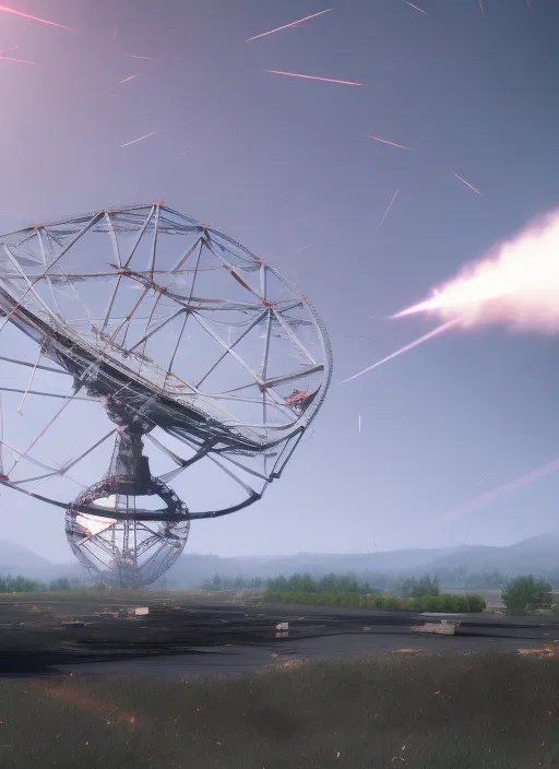 style explosion of a Radio Telescope collapsing to the ground