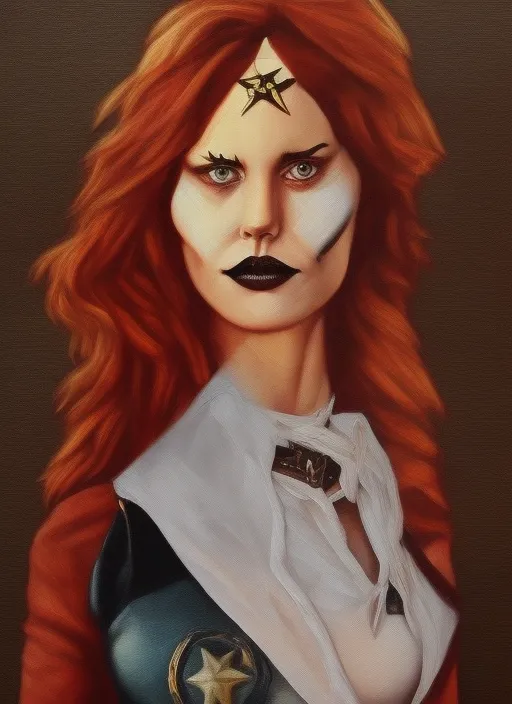 flip it to be a painting of a woman dressed like captain marvel wearing a pirate outfit