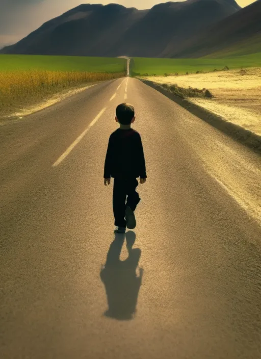 A boy in the endless road