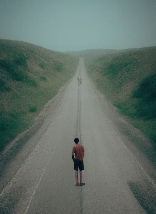  a young man in the endless road