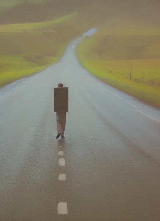  a  yong man in the Endless road raining 