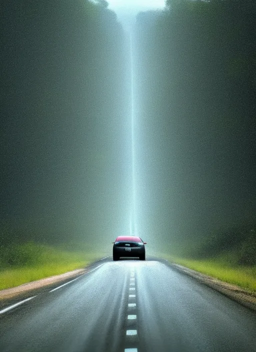  A car in the Endless road raining 