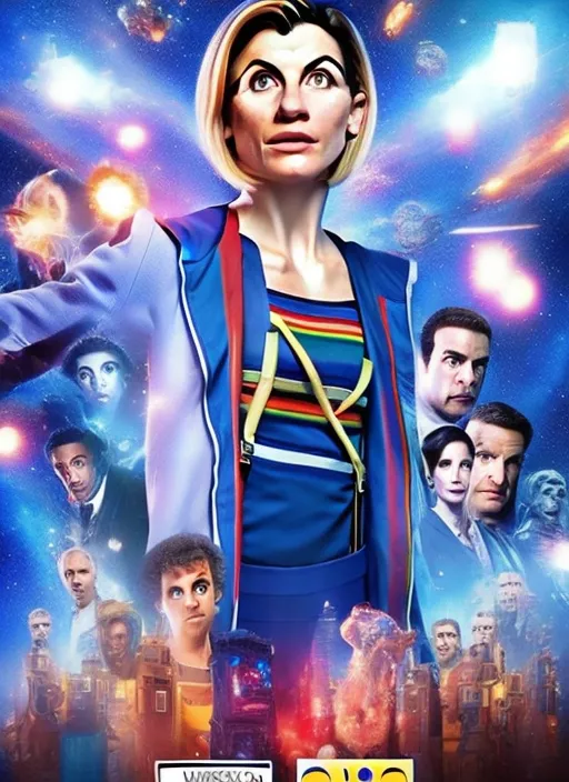 Doctor Who com sua cabine azul vijando pelo espaço, uhd