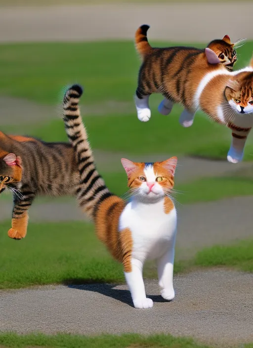 Three cats playing ball