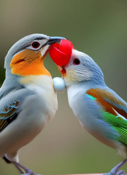 Two birds kissing each other
