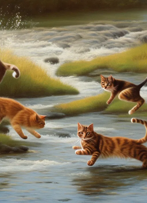 Cats running over the river