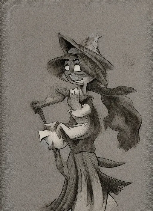 witch, engraving. Pixar stile