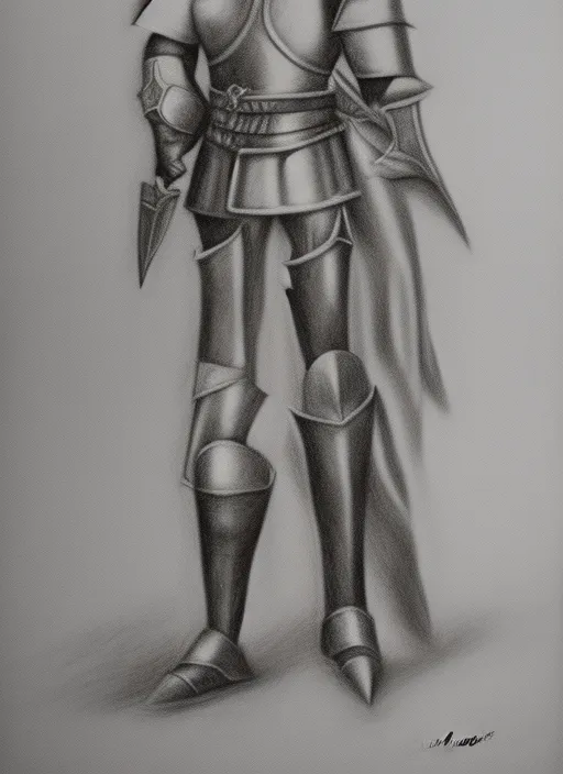 full length knight in armor charcoal drawing

