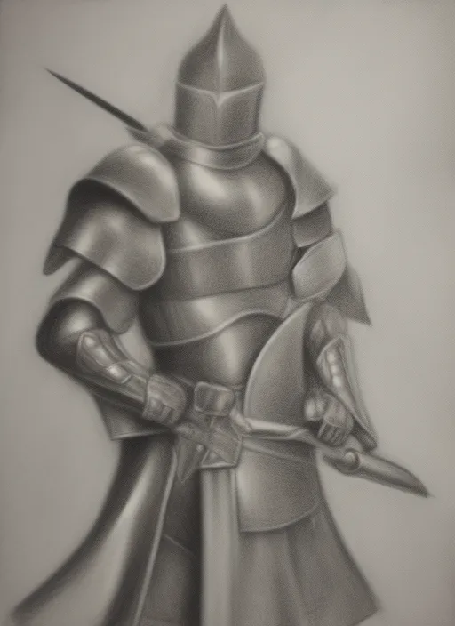 knight in armor charcoal drawing
