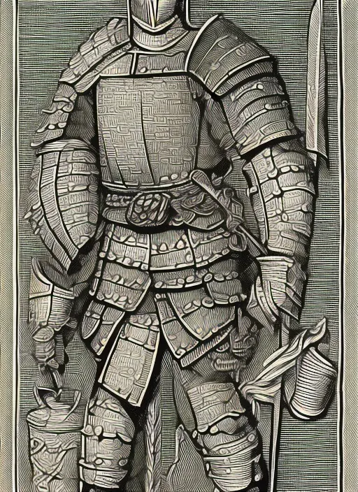 knight in armor woodcut