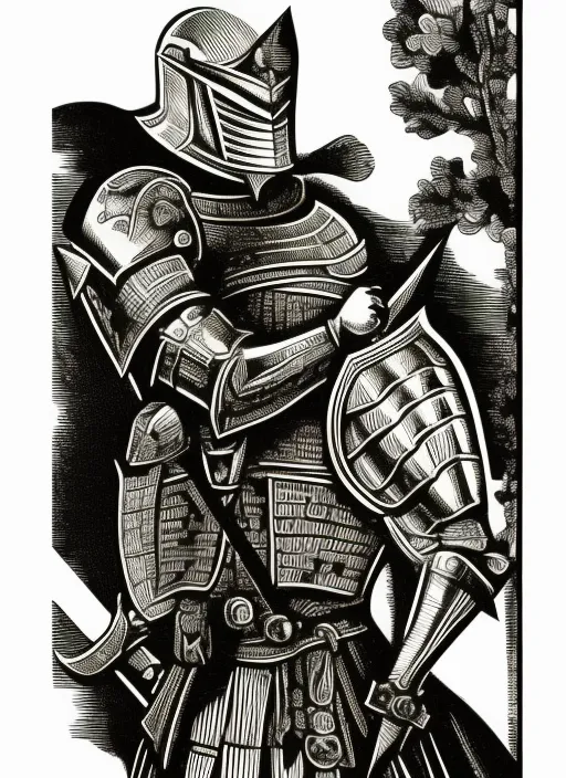 knight in armor woodcut