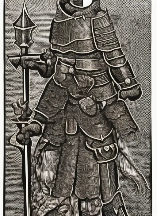 knight in armor woodcut 