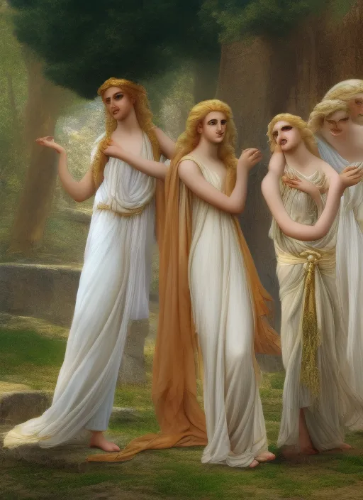 Ancient Greece, beautiful blonde goddesses, au nature