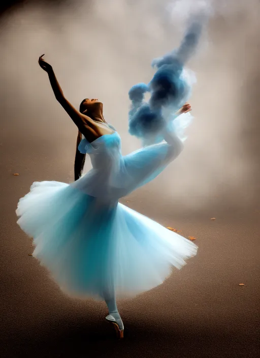 A dancing ballerina in whirling blue smoke