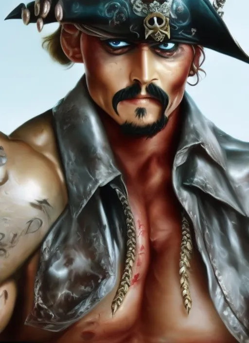 Bodybuilder Jonny Depp pirate, até The Sea storm , realistc
