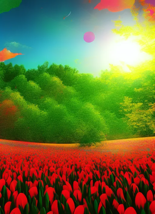 spring vibes, full of colors, trippy, sunny, illustration, full HD, 8K