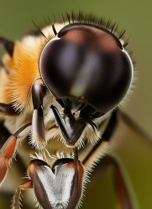 close-up fotográfica de una abeja cubierta de polen dentro de una flor, revolcándose, luego empieza a volar, hacia un campo de flores