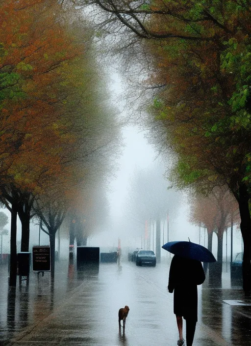 walking alone on a rainy day 