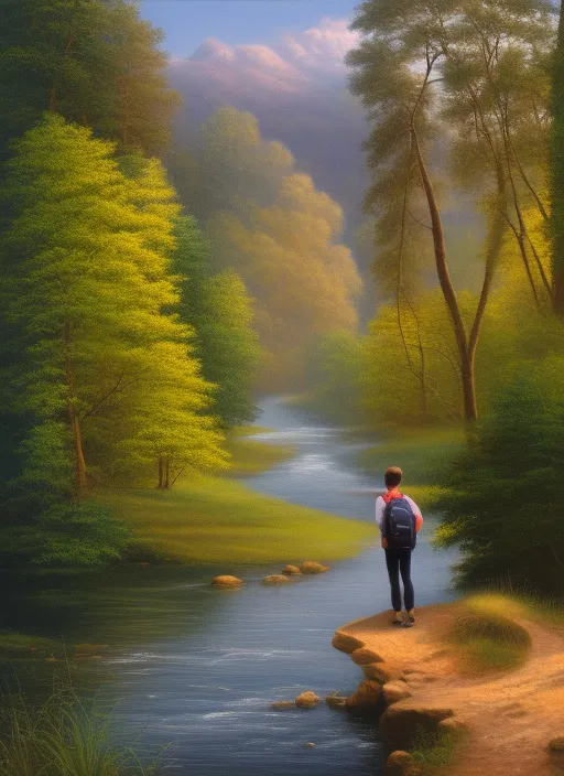  a lone traveler standing at the edge of a river, with a backpack on his back and a staff in his right hand. Around him, a lush forest made of mushrooms extends towards the horizon, filling the landscape with a dim and mysterious light. The mushrooms are of vibrant and varied colors, creating a hypnotic and hallucinatory effect.

The traveler appears to be contemplating the mushroom forest with awe and caution, as if he is preparing to venture into an unknown and dangerous territory.

Make it psychedelic style