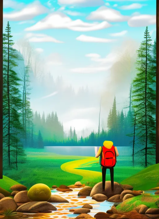  a lone traveler standing at the edge of a river, with a backpack on his back and a staff in his right hand. Around him, a lush forest made of mushrooms instead of trees extends towards the horizon, filling the landscape with a dim and mysterious light. The mushrooms are of vibrant and varied colors, creating a hypnotic and hallucinatory effect.

The traveler appears to be contemplating the mushroom forest with awe and caution, as if he is preparing to venture into an unknown and dangerous territory.

Make it psychedelic style