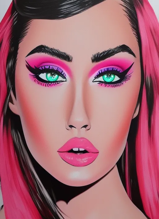 MJJRny-V5, beauty model beautiful eyes gouache painting ultra detailed glam hot pink makeup looks photoshoot 