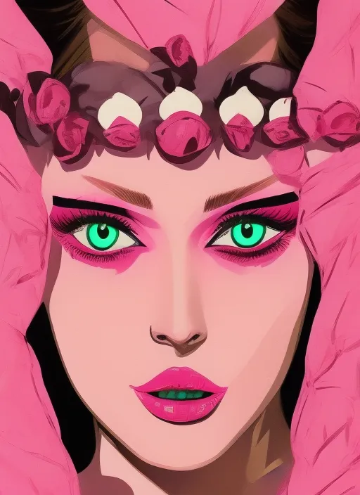 MJJRny-V5, beauty model beautiful eyes gouache painting ultra detailed old money aesthetic and hot pink makeup looks photoshoot, comic book cover, 8k