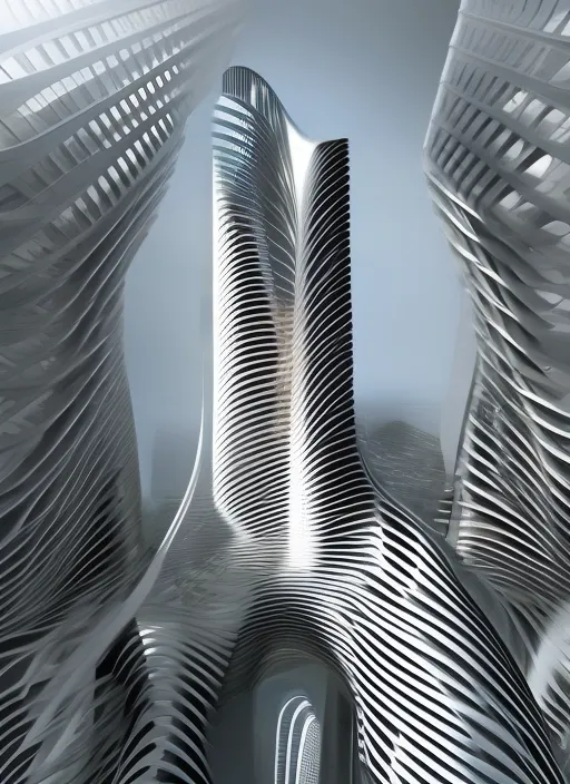 Amazing Parametric tower  in the style of Zaha Hadid
