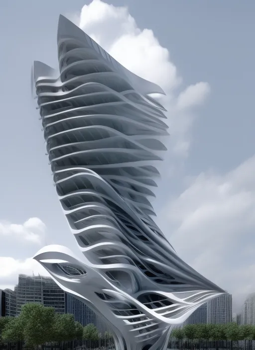 Amazing Parametric tower  in the style of Zaha Hadid
