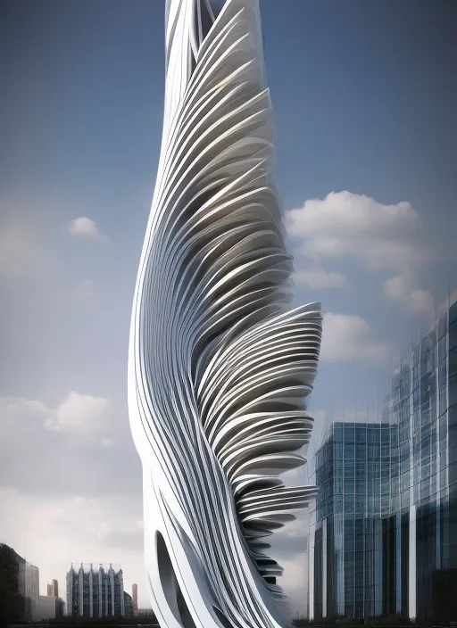 Amazing Parametric tower  in the style of Zaha Hadid
