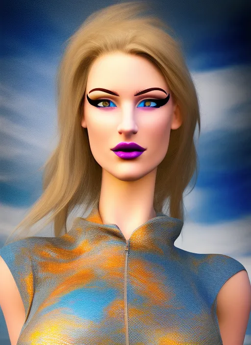Waist high Portrait of an exotic beautiful caucasian woman wearing trendy clothing at a beach, perfect detailed face, detailed symmetric hazel eyes with circular iris, realistic, stunning realistic photograph, 3d render, octane render, intricately detailed, cinematic, trending on artstation, Isometric, Centered hipereallistic cover photo, awesome full color, hand drawn, dark, gritty, mucha, klimt, erte 12k, high definition, cinematic, neoprene, behance contest winner, portrait featured on unsplash, stylized digital art, smooth, ultra high definition, 8k, unreal engine 5, ultra sharp focus, intricate artwork masterpiece, ominous, epic, TanvirTamim, trending on artstation, by artgerm, h. r. giger and beksinski, highly detailed, vibrant