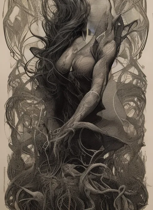 Colorful beautiful woman: Black ink flow: 8k resolution photorealistic masterpiece: by Aaron Horkey and Jeremy Mann: intricately detailed fluid gouache painting: by Jean Baptiste Mongue: calligraphy: acrylic: watercolor art, professional photography, natural lighting, volumetric lighting maximalist photoillustration: by marton bobzert: 8k resolution concept art intricately detailed, complex, elegant, expansive, fantastical