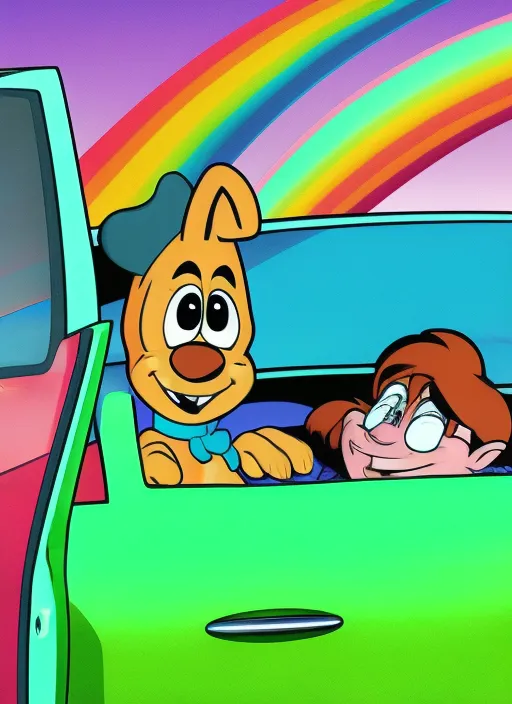 Scooby-Doo in the car rainbow
