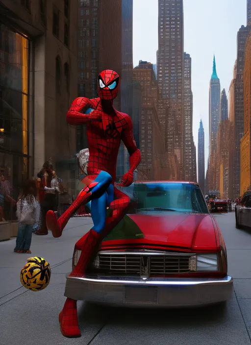 Encounter of Scooby-Doo and Spider-Man on 5th Avenue in New York