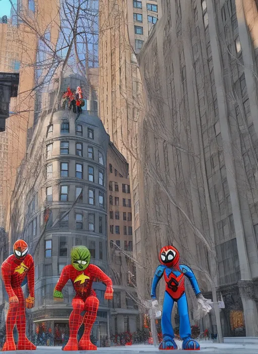 Scooby-Doo and Spider-Man on 5th Avenue in New York
