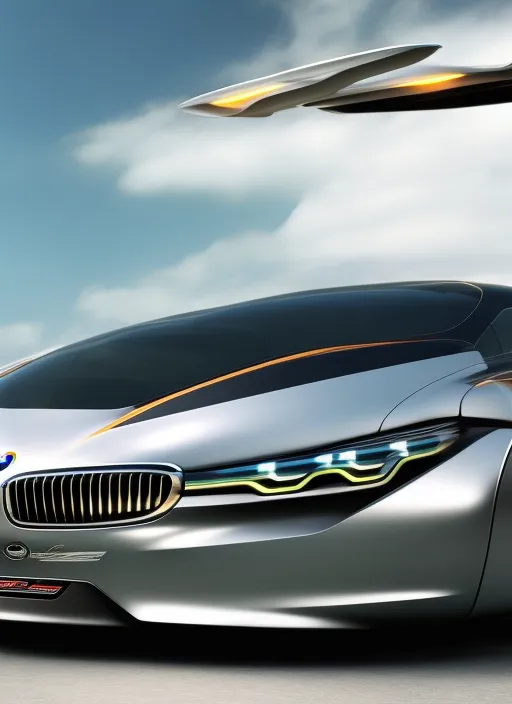 BMW concept flying car, highly detail, digital art