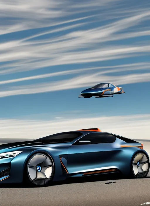 BMW concept flying car, highly detailed, digital art