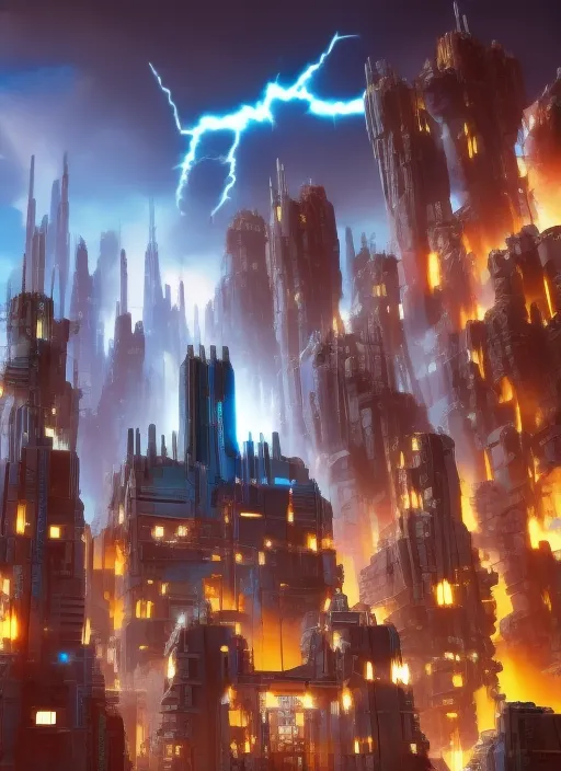 Guardians of the Galaxy Vol. 3, The sky is a dark blue, with a cool white light shining down on the cityscape. The sun is a cartoon character, and the clouds are electric blue