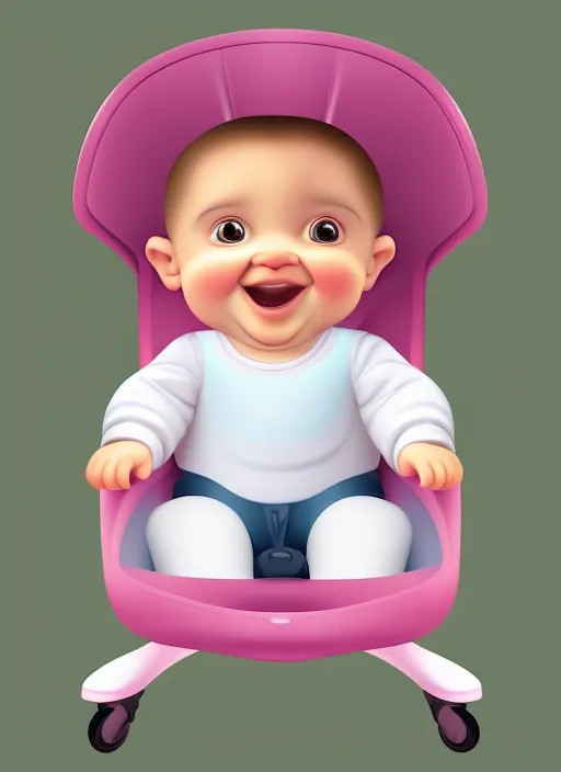 cheerful baby, smiling, very cute. sits in a stroller.Realistic, highly detailed, in the realistic  style

