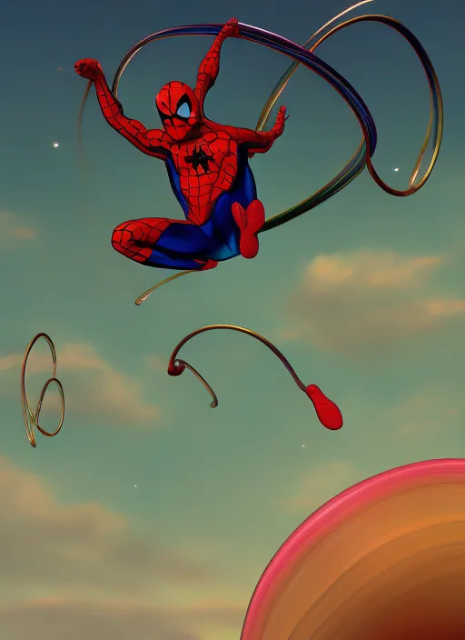 A Dancing spiderman on rings of Saturn
