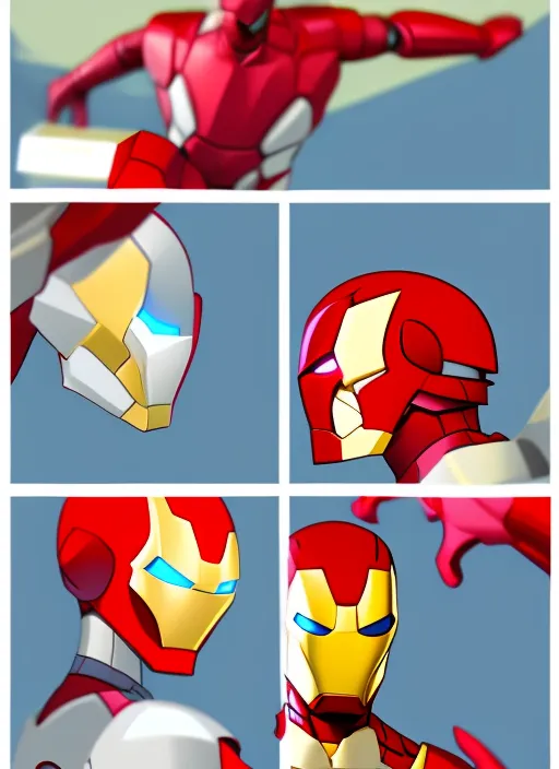 anime illustration style, four panel comic page of marvel,ironman,captain america,deadpool, comic drawing style, hyperdetailed, trending on artstation, octane render, pixar, cartoon, cinematography lighting, cell shaded, toy, flat colors, modular constructivism, pop surrealism, : 2.0 | duplicate, blurry, abstract, disfigured, deformed, cartoon, animated, toy, figure, framed, 3d, cartoon, 3d, disfigured, bad art, deformed, poorly drawn, extra limbs, close up, b&w, weird colors, blurry, watermark, blur haze, 2 heads, long neck, watermark, elongated body, cropped image,out of frame,draft,deformed hands, twisted fingers, double image, malformed hands, multiple heads, extra limb, ugly, poorly drawn hands, missing limb, cut-off, over satured, grain, lowères, bad anatomy, poorly drawn face, mutation, mutated, floating limbs, disconnected limbs, out of focus, long body, disgusting, extra fingers, groos proportions, missing arms, mutated hands, cloned face, missing legs, : -1.0”