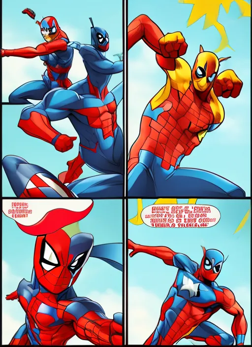 anime illustration style, four panel comic page, scooby-doo,captain america,deadpool, comic drawing style, hyperdetailed, trending on artstation, octane render, pixar, cartoon, cinematography lighting, cell shaded, toy, flat colors, modular constructivism, pop surrealism, : 2.0 | duplicate, blurry, abstract, disfigured, deformed, cartoon, animated, toy, figure, framed, 3d, cartoon, 3d, disfigured, bad art, deformed, poorly drawn, extra limbs, close up, b&w, weird colors, blurry, watermark, blur haze, 2 heads, long neck, watermark, elongated body, cropped image,out of frame,draft,deformed hands, twisted fingers, double image, malformed hands, multiple heads, extra limb, ugly, poorly drawn hands, missing limb, cut-off, over satured, grain, lowères, bad anatomy, poorly drawn face, mutation, mutated, floating limbs, disconnected limbs, out of focus, long body, disgusting, extra fingers, groos proportions, missing arms, mutated hands, cloned face, missing legs, : -1.0”