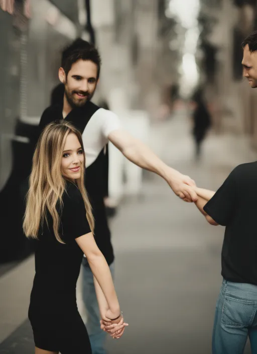 A hot girl holding his boyfriend's hand 