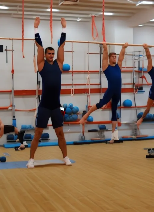 gymnast athletes doing exercises in the gym