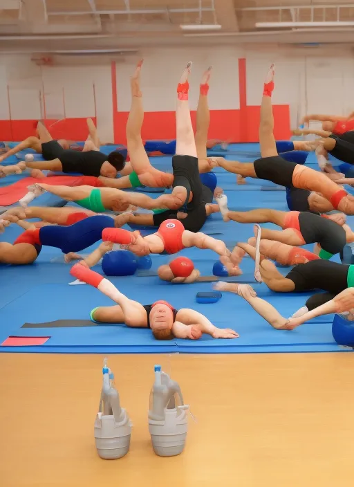 gymnast athletes doing exercises in the gym