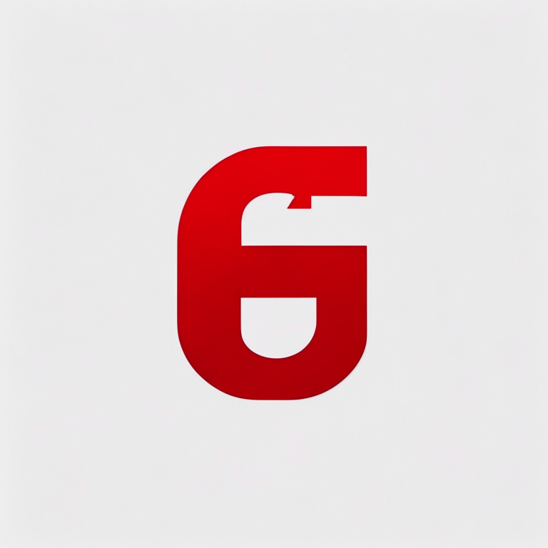 a minimalist logo with a bold red letter G in a sans-serif font